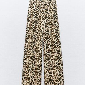 NWT Zara Linen Blend Leopard Print Trousers Size XL